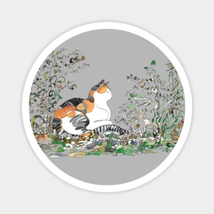 Calico Cat In The Garden Magnet